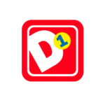 Logotipo de Tiendas D1 con una letra "D" blanca dentro de un cuadrado rojo y un círculo amarillo con el número "1" en azul.