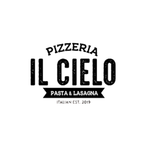Logotipo de Pizzería Il Cielo: Tradición Italiana Logotipo de Pizzería Il Cielo con texto en estilo clásico que incluye las palabras "Pasta & Lasagna" y "Italian Est. 2019".