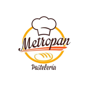 Logotipo de Metropan: Tradición y Sabor Artesanal Logotipo de Metropan Pastelería con un diseño que incluye un sombrero de chef, un pan estilizado y el texto "Metropan Pastelería" en colores cálidos.