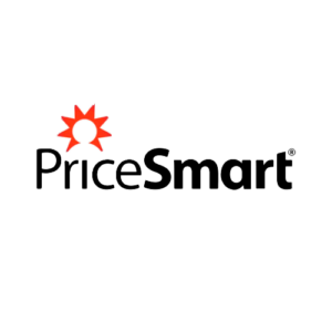 Logotipo de PriceSmart: Calidad y Ahorro Logotipo de PriceSmart con texto en negro y un ícono rojo en forma de sol alrededor de una figura humana.